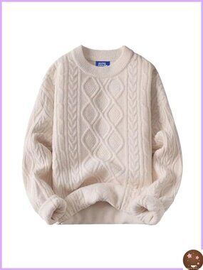 Oversized Cable Knit Sweater Long Sleeve Crewneck Pullover